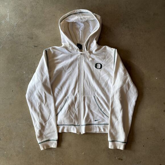 VINTAGE Y2K NIKE OREGON DUCKS CROPPED ZIP UP HOODIE CUTE GRAPHIC WOMENS LARGE - Picture 1 of 5